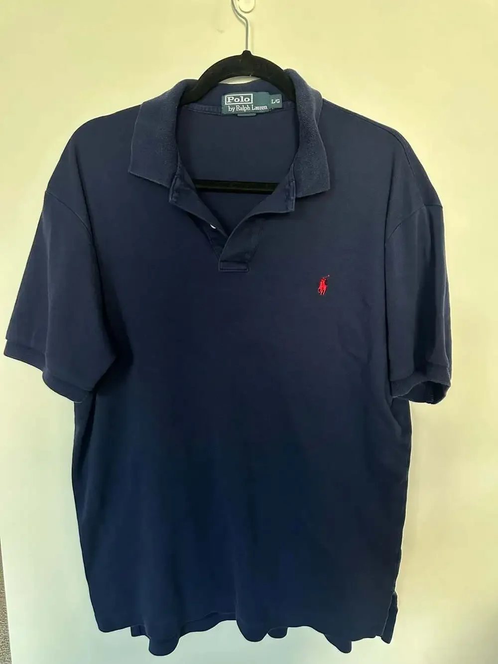 Polo Ralph Lauren Navy Blue Short Sleeve Polo Shirt with Red Pony Logo Size L